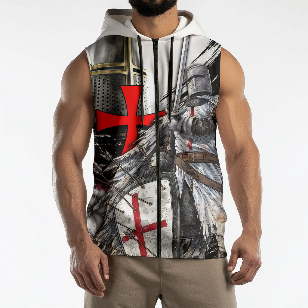 Knights Templar Crusader Sleeveless Zip Hoodie Medieval Armor Red Cross Shield