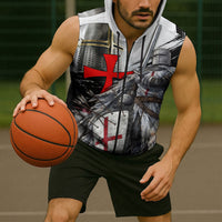 Knights Templar Crusader Sleeveless Zip Hoodie Medieval Armor Red Cross Shield