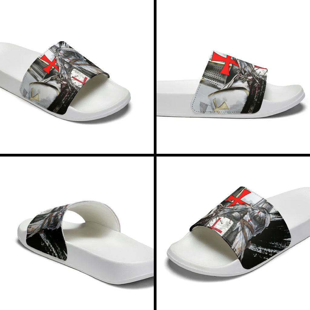 Knights Templar Crusader Slide Sandals Medieval Armor Red Cross Shield