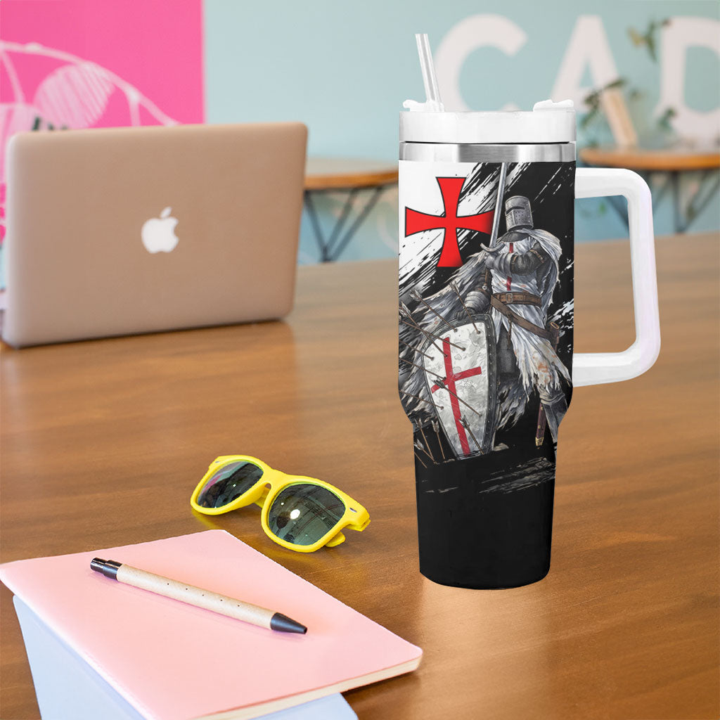 Knights Templar Crusader Tumbler With Handle Medieval Armor Red Cross Shield