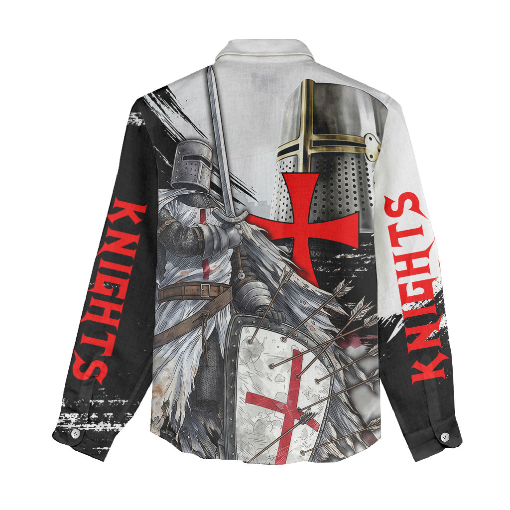Knights Templar Crusader Women Casual Shirt Medieval Armor Red Cross Shield