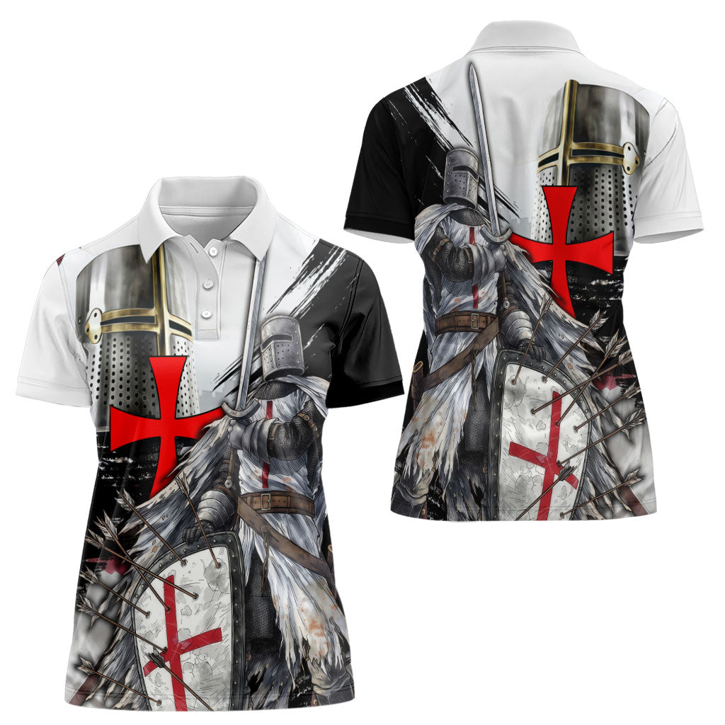 Knights Templar Crusader Women Polo Shirt Medieval Armor Red Cross Shield