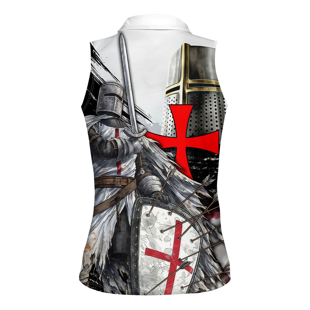 Knights Templar Crusader Women Sleeveless Polo Shirt Medieval Armor Red Cross Shield