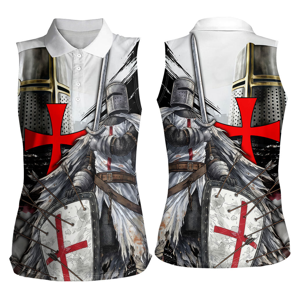 Knights Templar Crusader Women Sleeveless Polo Shirt Medieval Armor Red Cross Shield