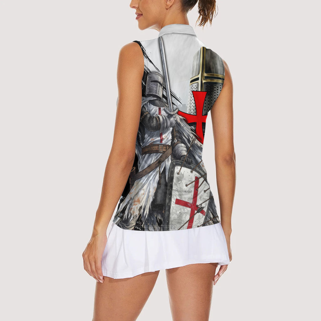 Knights Templar Crusader Women Sleeveless Polo Shirt Medieval Armor Red Cross Shield