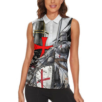 Knights Templar Crusader Women Sleeveless Polo Shirt Medieval Armor Red Cross Shield