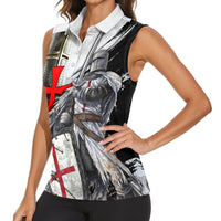 Knights Templar Crusader Women Sleeveless Polo Shirt Medieval Armor Red Cross Shield