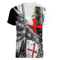 Knights Templar Crusader Women V-Neck T-Shirt Medieval Armor Red Cross Shield