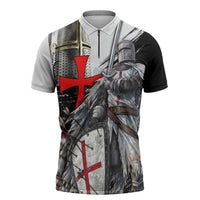 Knights Templar Crusader Zipper Polo Shirt Medieval Armor Red Cross Shield