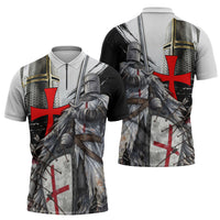 Knights Templar Crusader Zipper Polo Shirt Medieval Armor Red Cross Shield