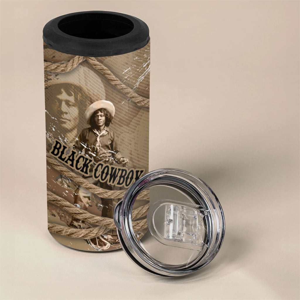 Black Cowboy Nat Love 4 in 1 Can Cooler Tumbler Vintage Western Portrait Lasso