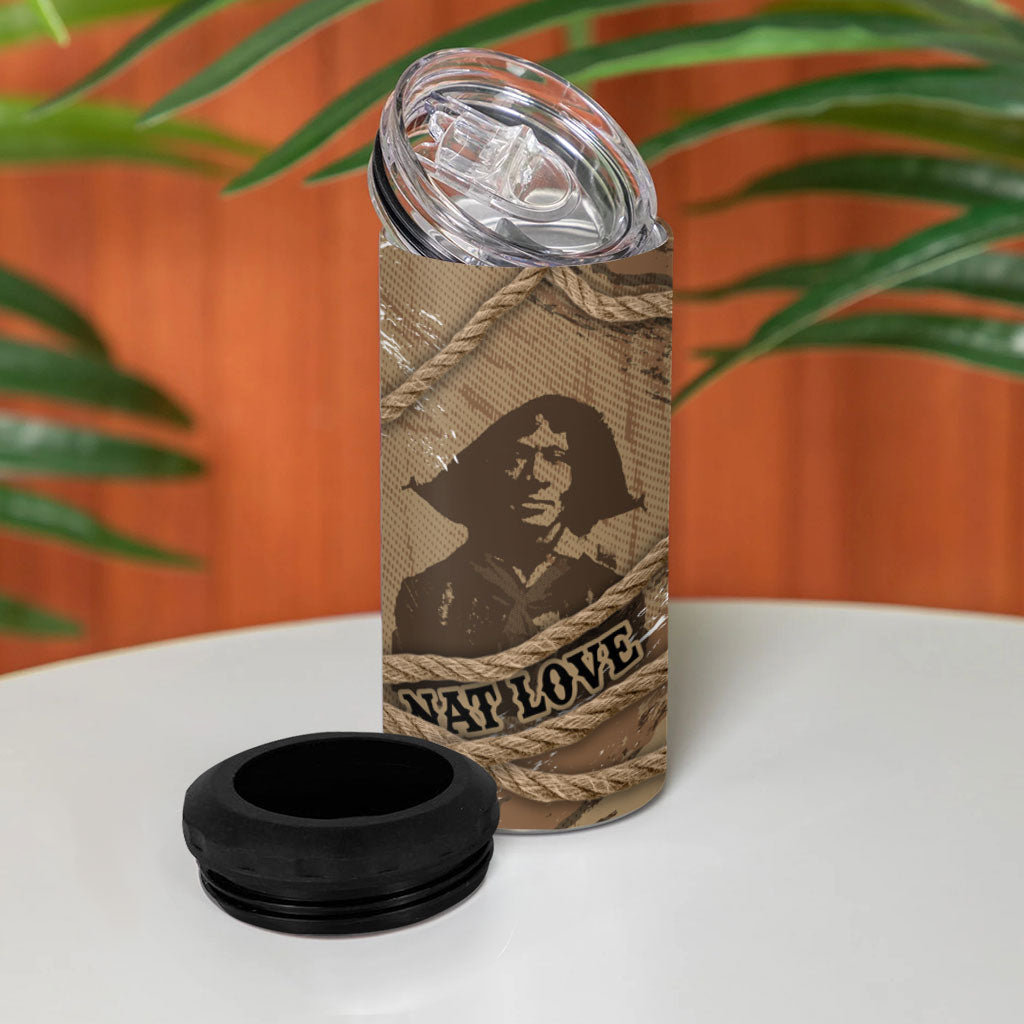 Black Cowboy Nat Love 4 in 1 Can Cooler Tumbler Vintage Western Portrait Lasso