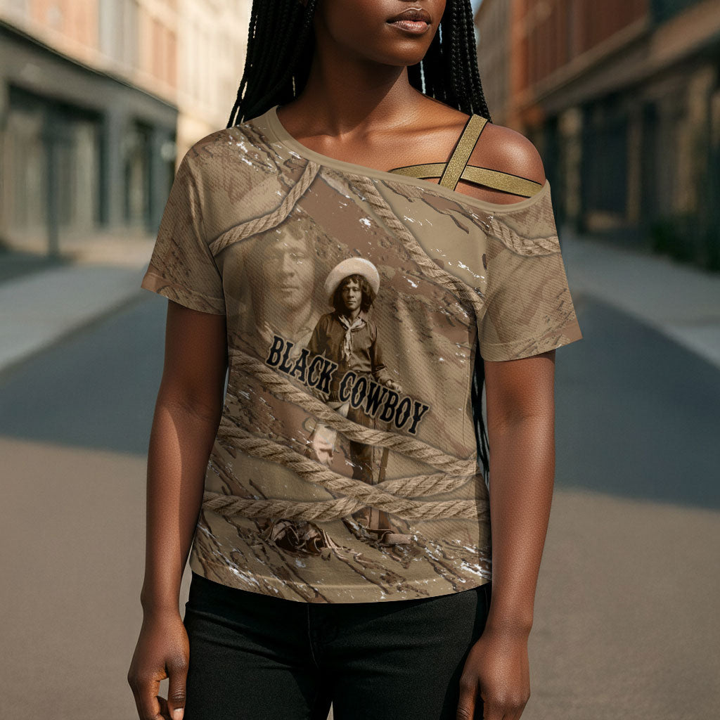Black Cowboy Nat Love Cross Shoulder Shirt Vintage Western Portrait Lasso