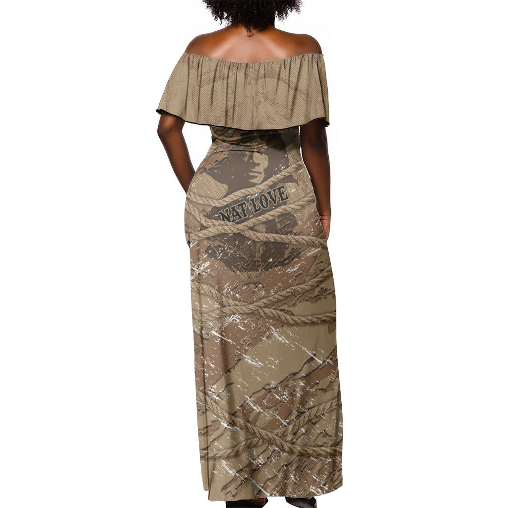 Black Cowboy Nat Love Off Shoulder Maxi Dress Vintage Western Portrait Lasso