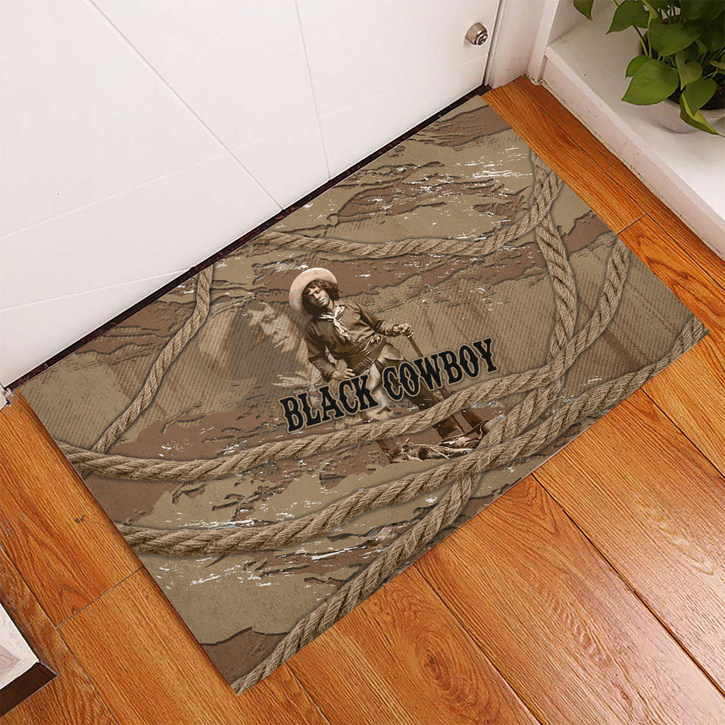 Black Cowboy Nat Love Rubber Doormat Vintage Western Portrait Lasso