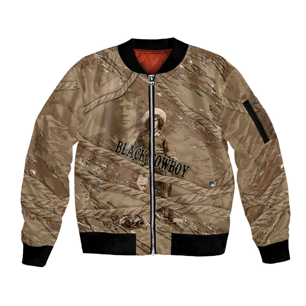 Black Cowboy Nat Love Sleeve Zip Bomber Jacket Vintage Western Portrait Lasso