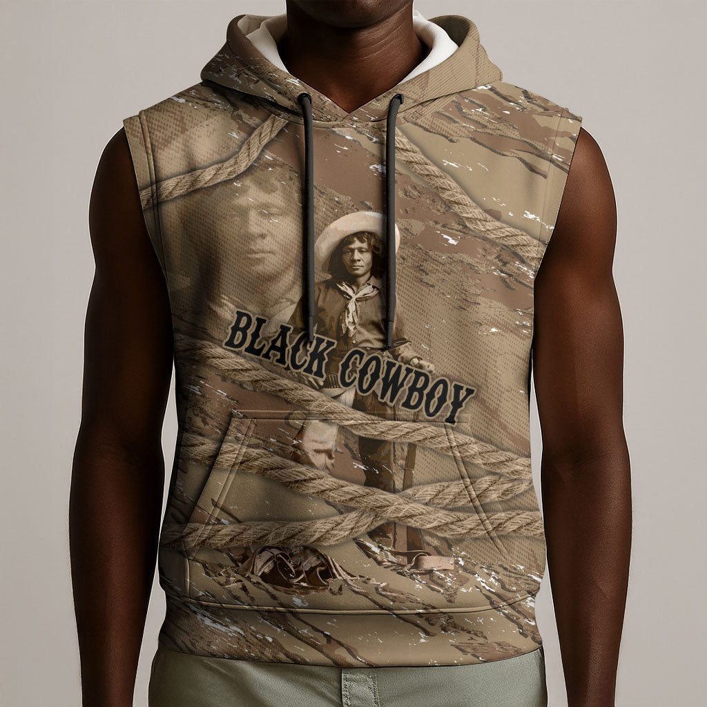 Black Cowboy Nat Love Sleeveless Hoodie Vintage Western Portrait Lasso