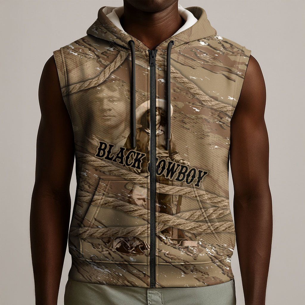 Black Cowboy Nat Love Sleeveless Zip Hoodie Vintage Western Portrait Lasso