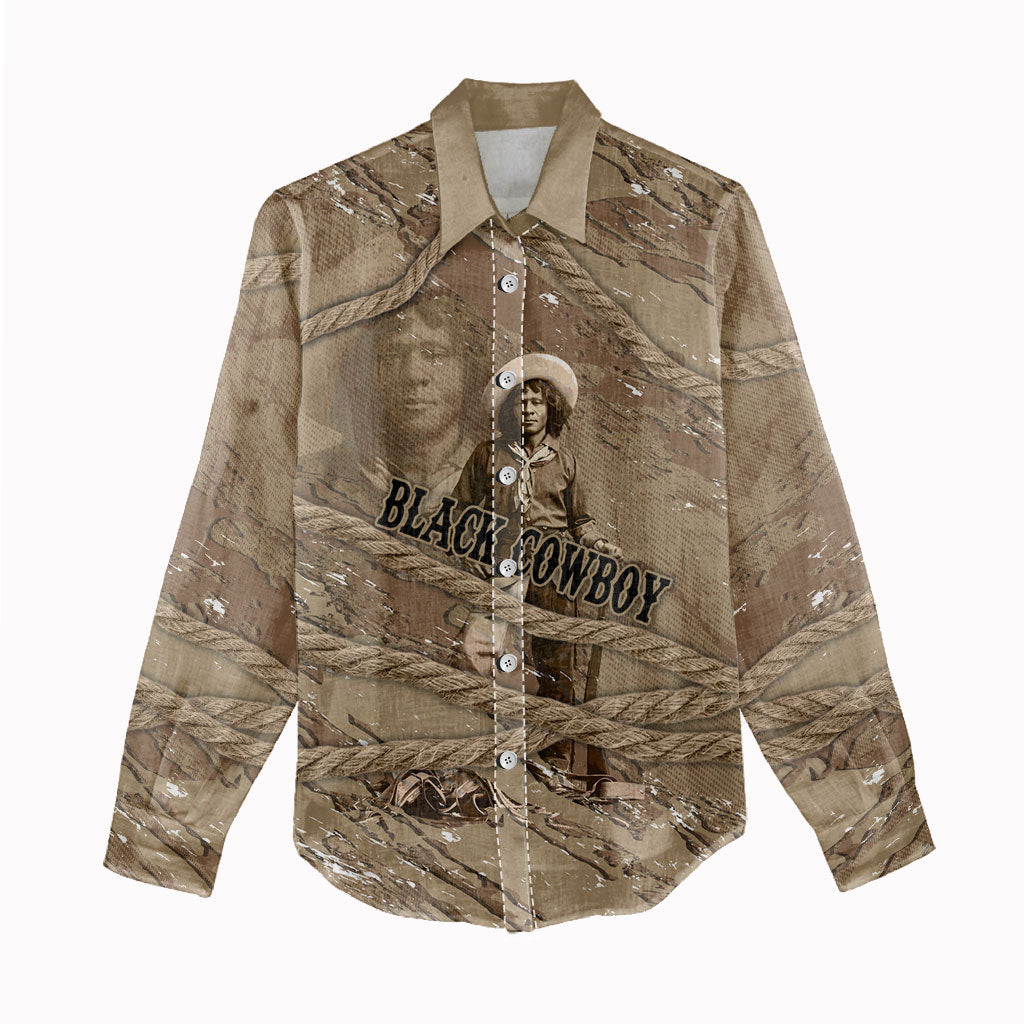 Black Cowboy Nat Love Women Casual Shirt Vintage Western Portrait Lasso