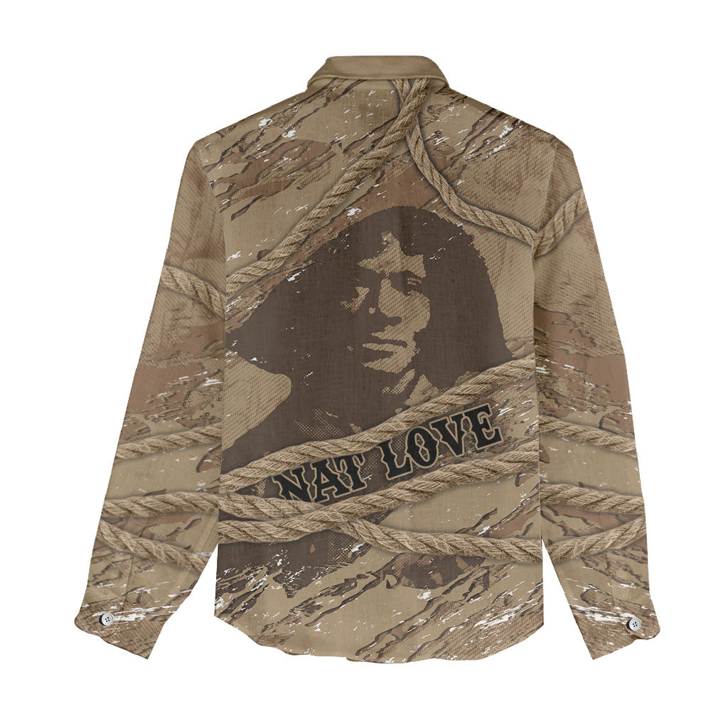Black Cowboy Nat Love Women Casual Shirt Vintage Western Portrait Lasso