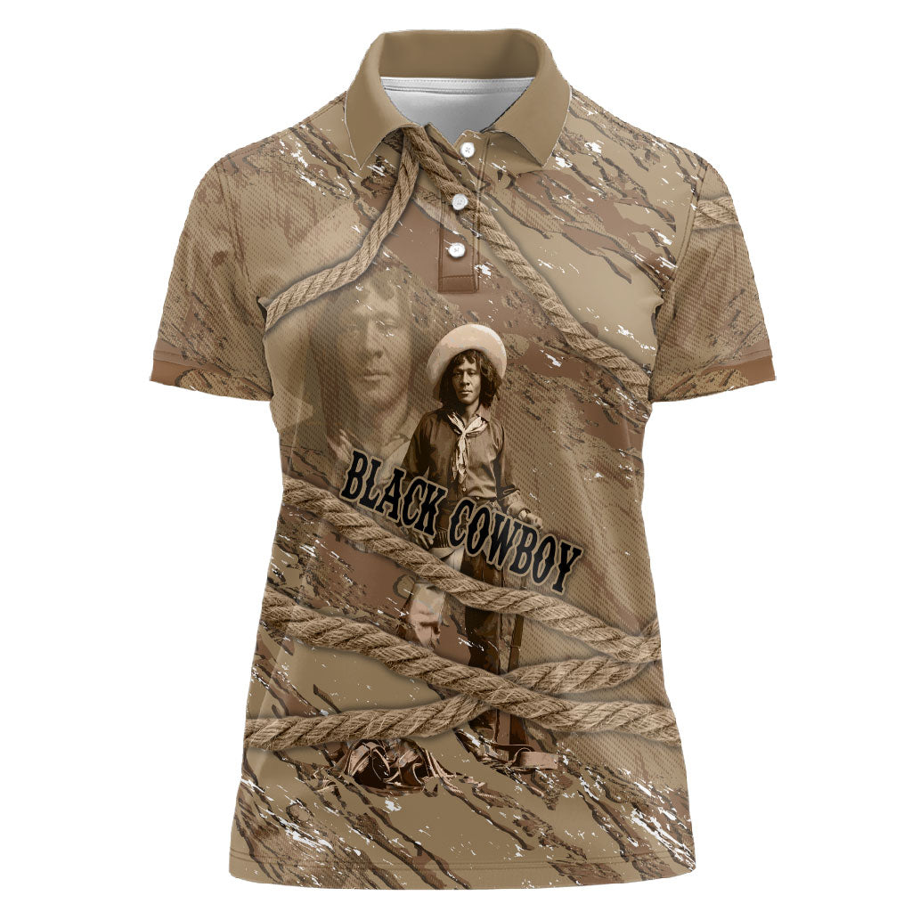 Black Cowboy Nat Love Women Polo Shirt Vintage Western Portrait Lasso