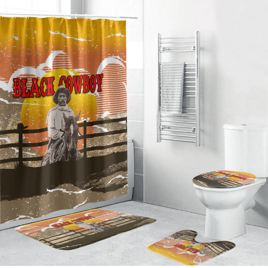 Black Cowboy Bill Pickett Bathroom Set Retro Sunset Western Design