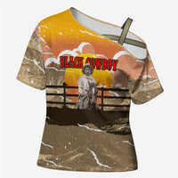 Black Cowboy Bill Pickett Cross Shoulder Shirt Retro Sunset Western Design