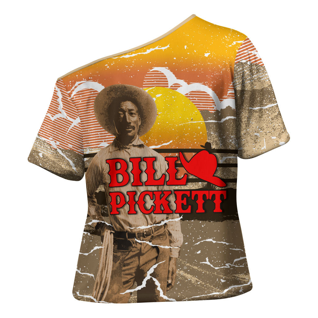 Black Cowboy Bill Pickett Cross Shoulder Shirt Retro Sunset Western Design