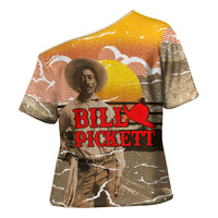 Black Cowboy Bill Pickett Cross Shoulder Shirt Retro Sunset Western Design