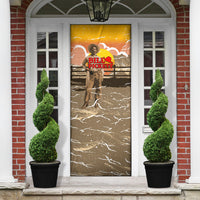 Black Cowboy Bill Pickett Door Cover Retro Sunset Western Design