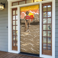 Black Cowboy Bill Pickett Door Cover Retro Sunset Western Design