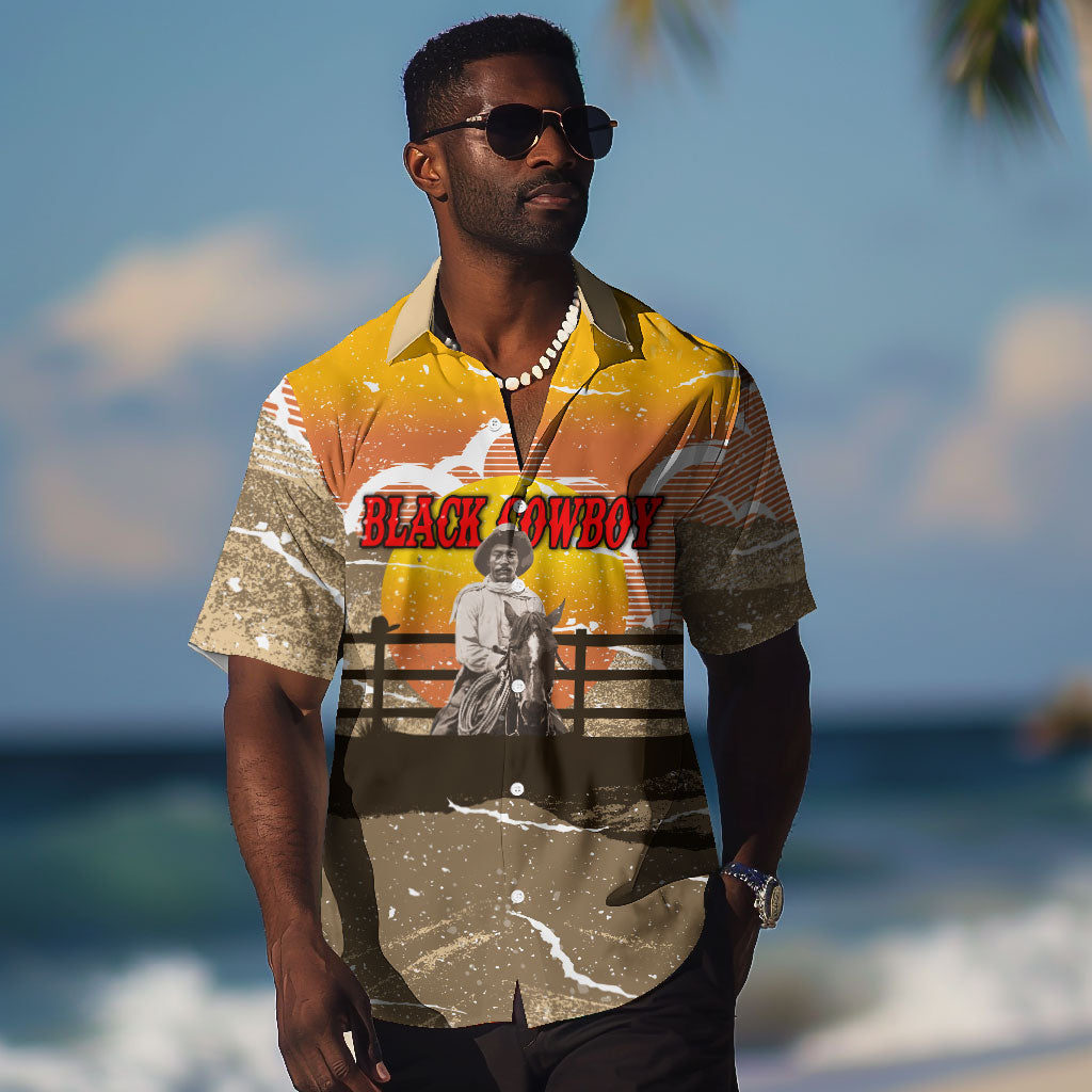 Black Cowboy Bill Pickett Hawaiian Shirt Retro Sunset Western Design