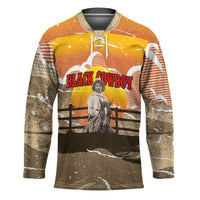 Black Cowboy Bill Pickett Hockey Jersey Retro Sunset Western Design