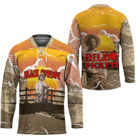 Black Cowboy Bill Pickett Hockey Jersey Retro Sunset Western Design