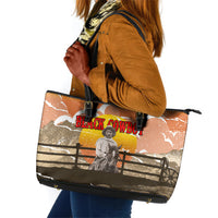 Black Cowboy Bill Pickett Leather Tote Bag Retro Sunset Western Design