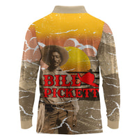 Black Cowboy Bill Pickett Long Sleeve Polo Shirt Retro Sunset Western Design
