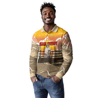 Black Cowboy Bill Pickett Long Sleeve Polo Shirt Retro Sunset Western Design