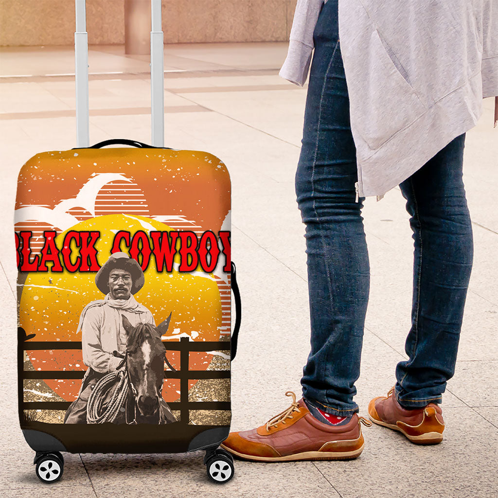 Black Cowboy Bill Pickett Luggage Cover Retro Sunset Western Design
