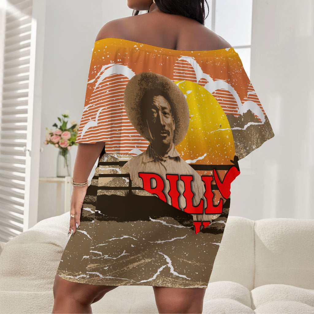 Black Cowboy Bill Pickett Off Shoulder Short Dress Retro Sunset Western Design