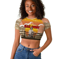 Black Cowboy Bill Pickett Raglan Cropped T shirt Retro Sunset Western Design