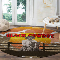 Black Cowboy Bill Pickett Round Carpet Retro Sunset Western Design
