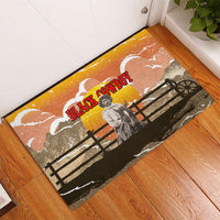 Black Cowboy Bill Pickett Rubber Doormat Retro Sunset Western Design