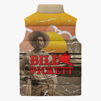 Black Cowboy Bill Pickett Sleeveless Puffer Jacket Retro Sunset Western Design