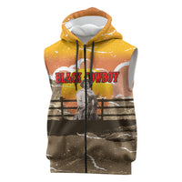 Black Cowboy Bill Pickett Sleeveless Zip Hoodie Retro Sunset Western Design