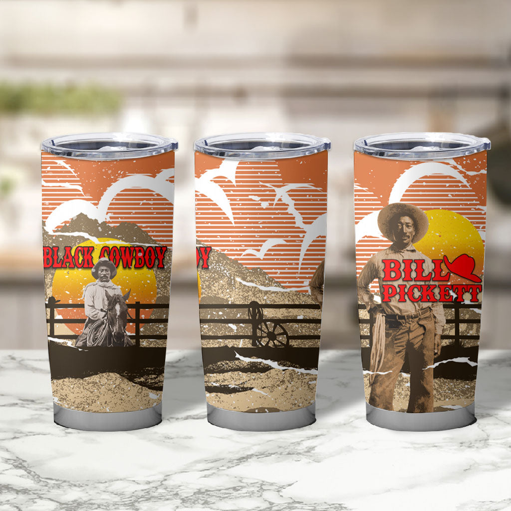 Black Cowboy Bill Pickett Tumbler Cup Retro Sunset Western Design