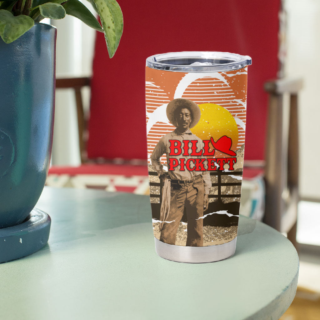 Black Cowboy Bill Pickett Tumbler Cup Retro Sunset Western Design