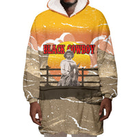Black Cowboy Bill Pickett Wearable Blanket Hoodie Retro Sunset Western Design