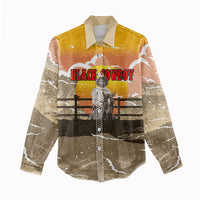 Black Cowboy Bill Pickett Women Casual Shirt Retro Sunset Western Design