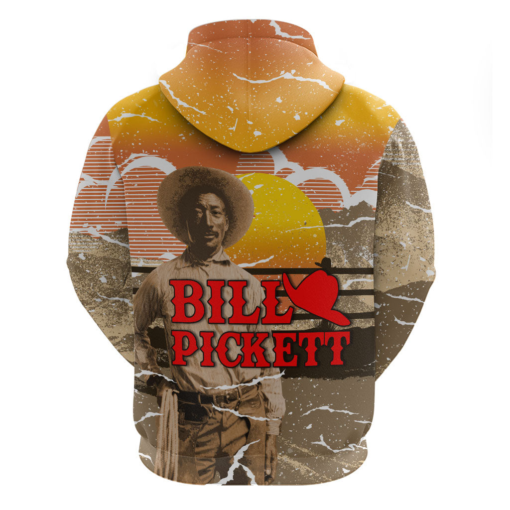 Black Cowboy Bill Pickett Zip Hoodie Retro Sunset Western Design