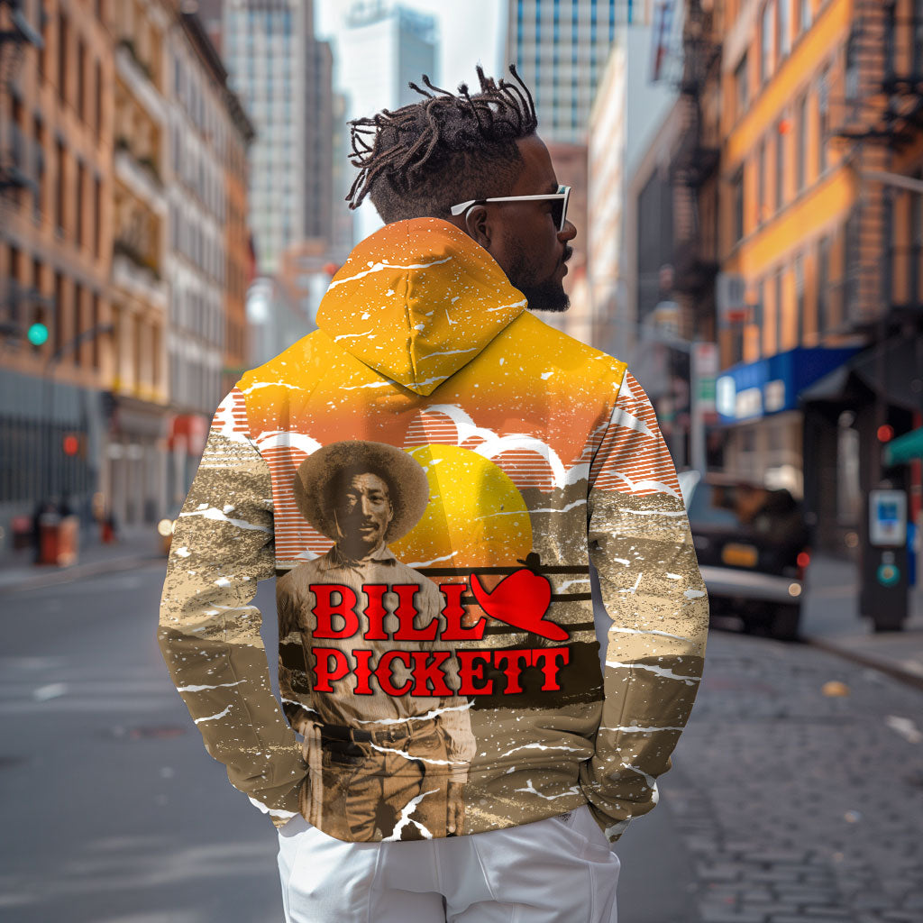 Black Cowboy Bill Pickett Zip Hoodie Retro Sunset Western Design